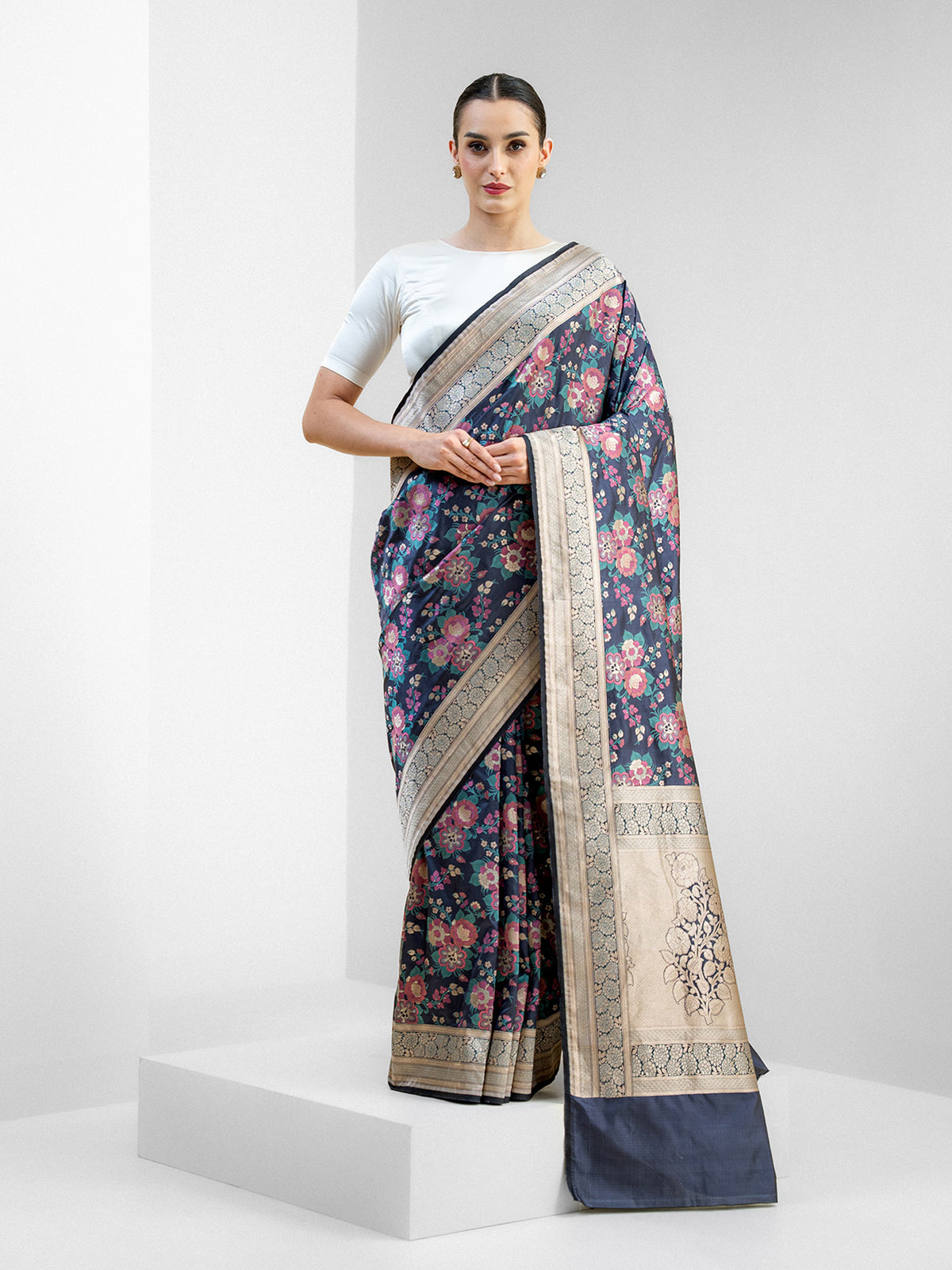 Blue Meenakari Katan Silk Handloom Banarasi Saree - Sacred Weaves
