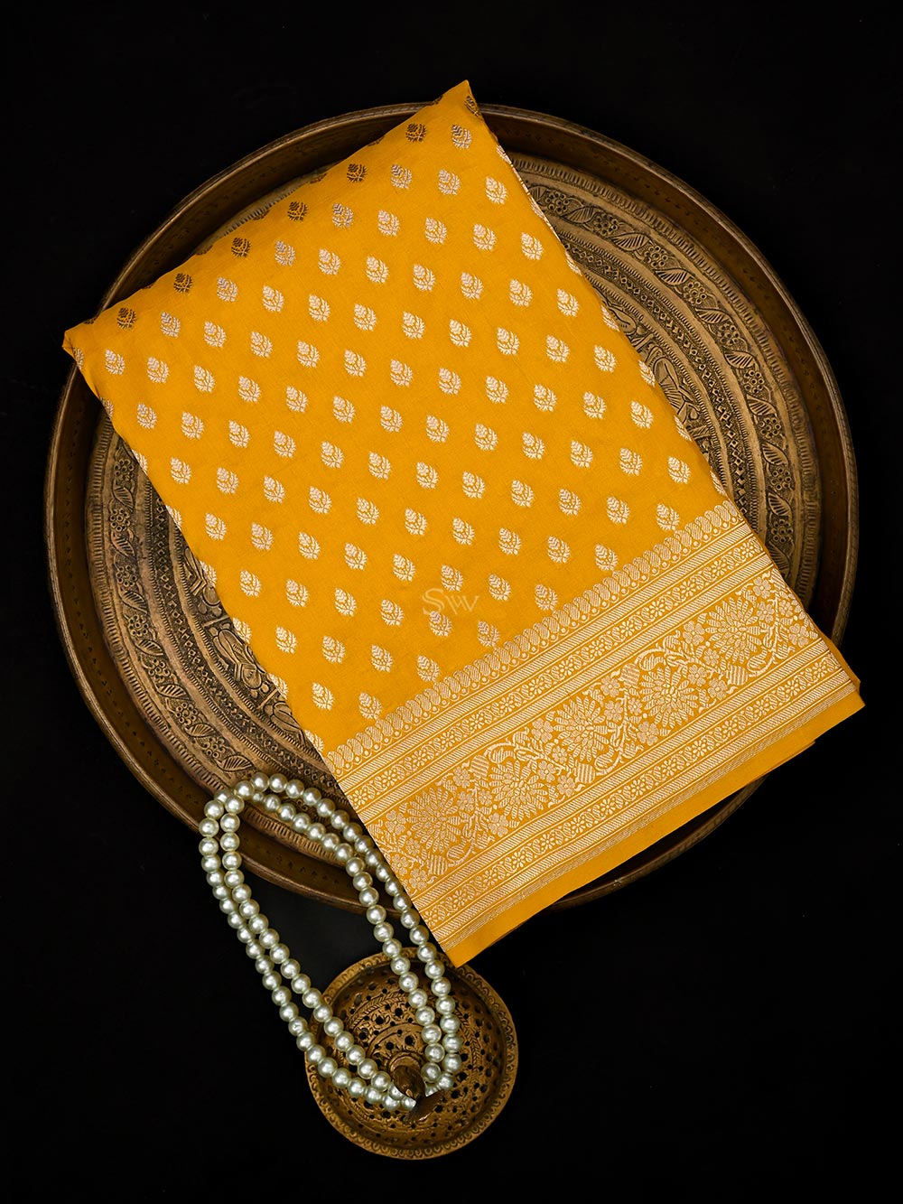 Yellow Booti Uppada Katan Silk Handloom Banarasi Saree
