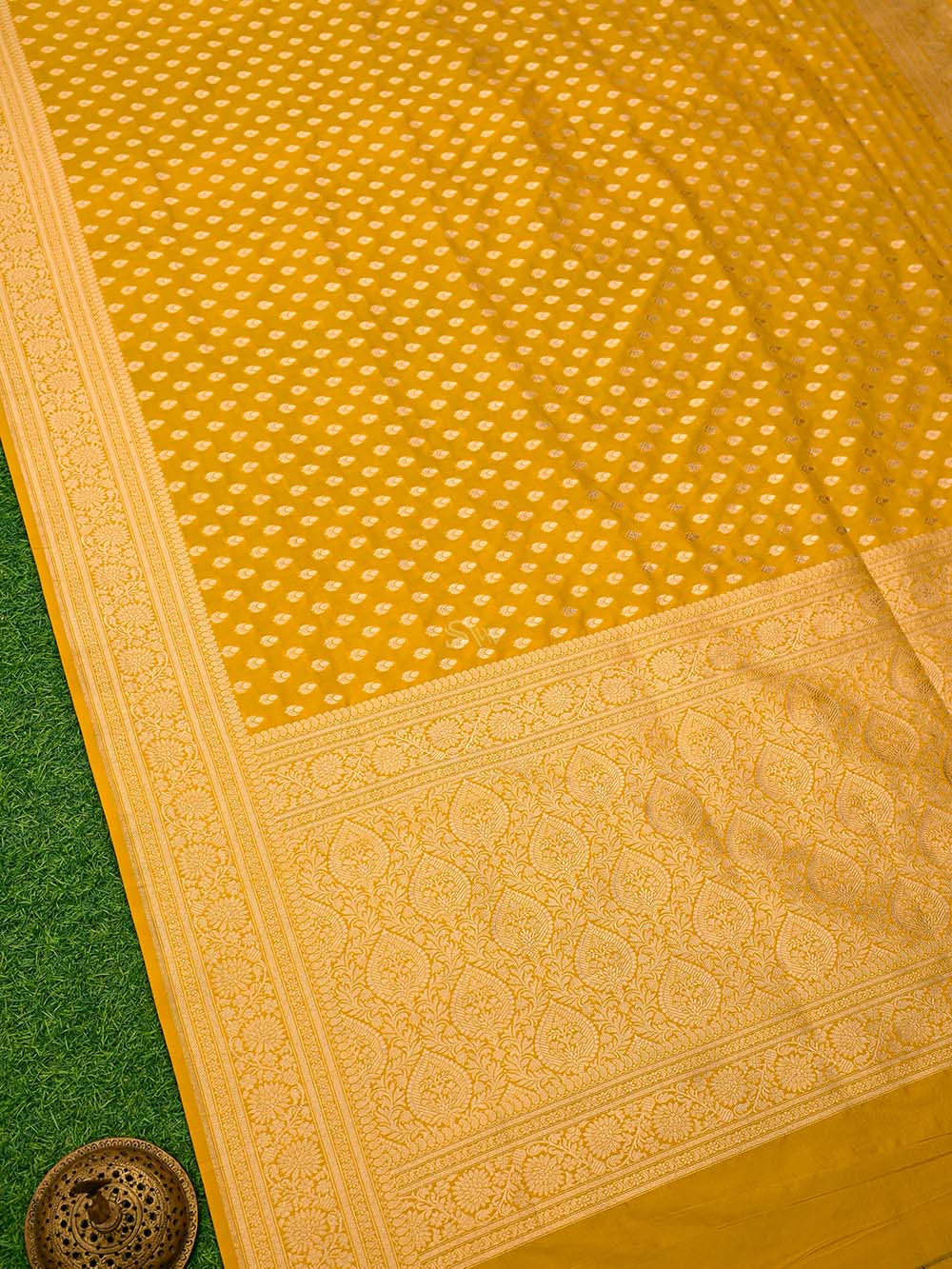 Yellow Booti Uppada Katan Silk Handloom Banarasi Saree