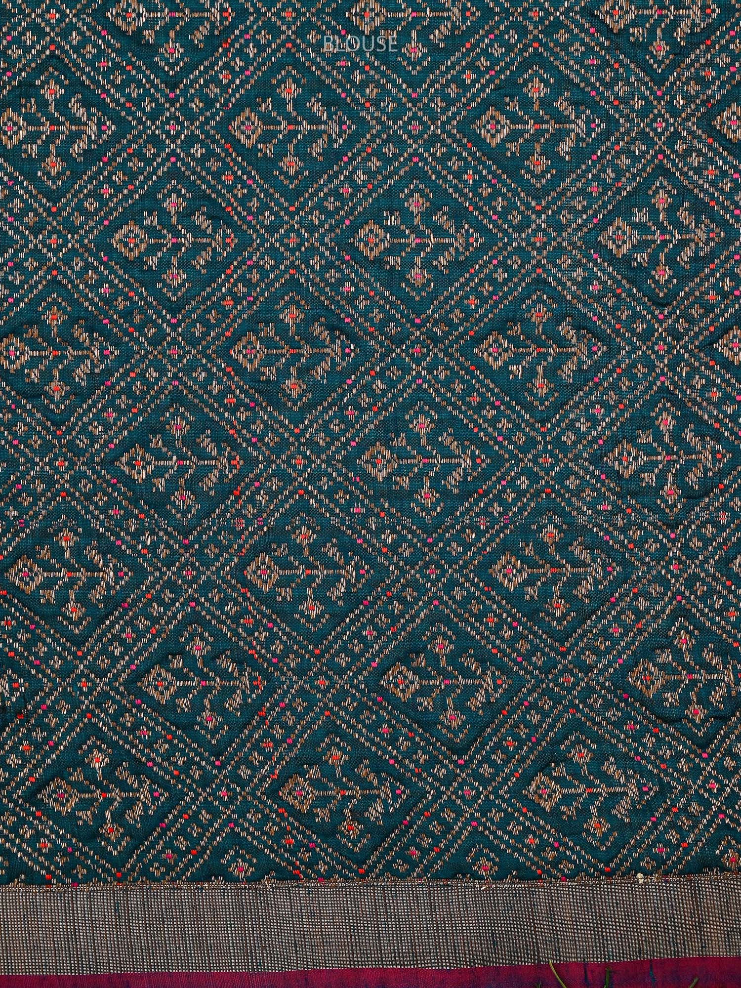 Peacock Blue Booti Dupion Silk Handloom Banarasi Saree - Sacred Weaves