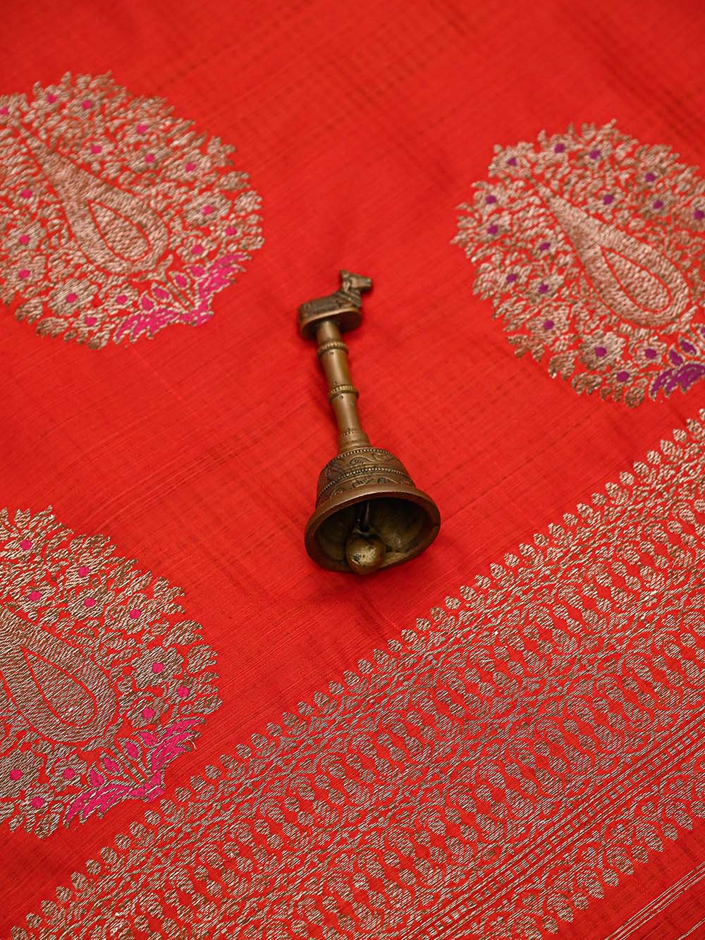 Red Booti Dupion Silk Handloom Banarasi Saree