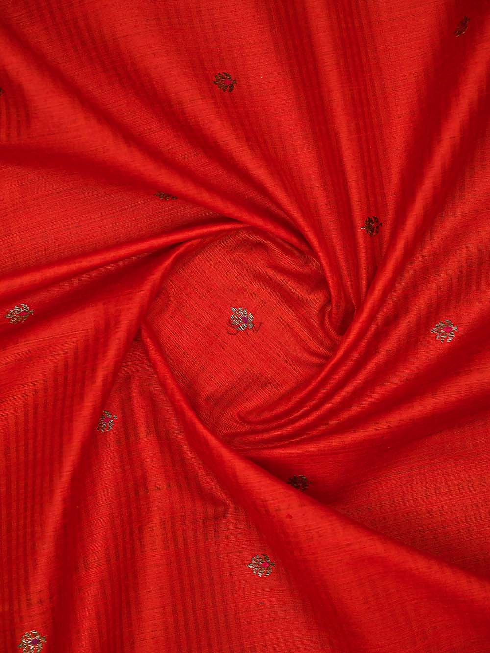 Red Booti Dupion Silk Handloom Banarasi Saree