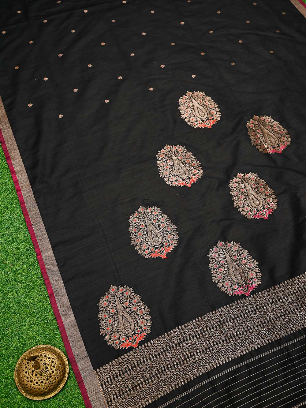 Black Booti Dupion Silk Handloom Banarasi Saree