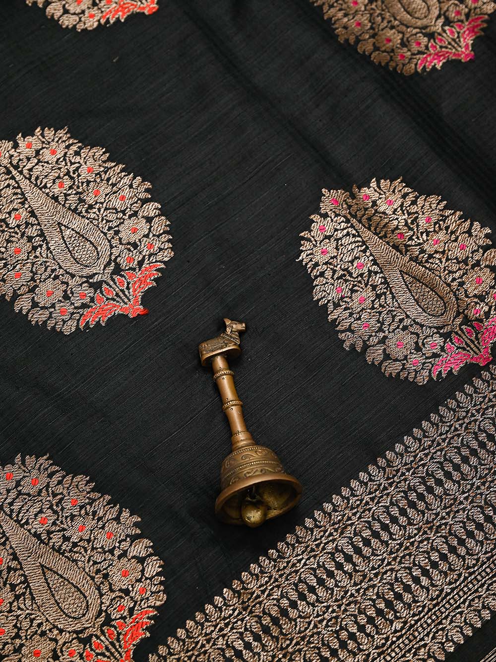 Black Booti Dupion Silk Handloom Banarasi Saree