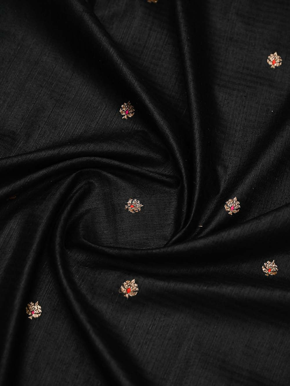 Black Booti Dupion Silk Handloom Banarasi Saree