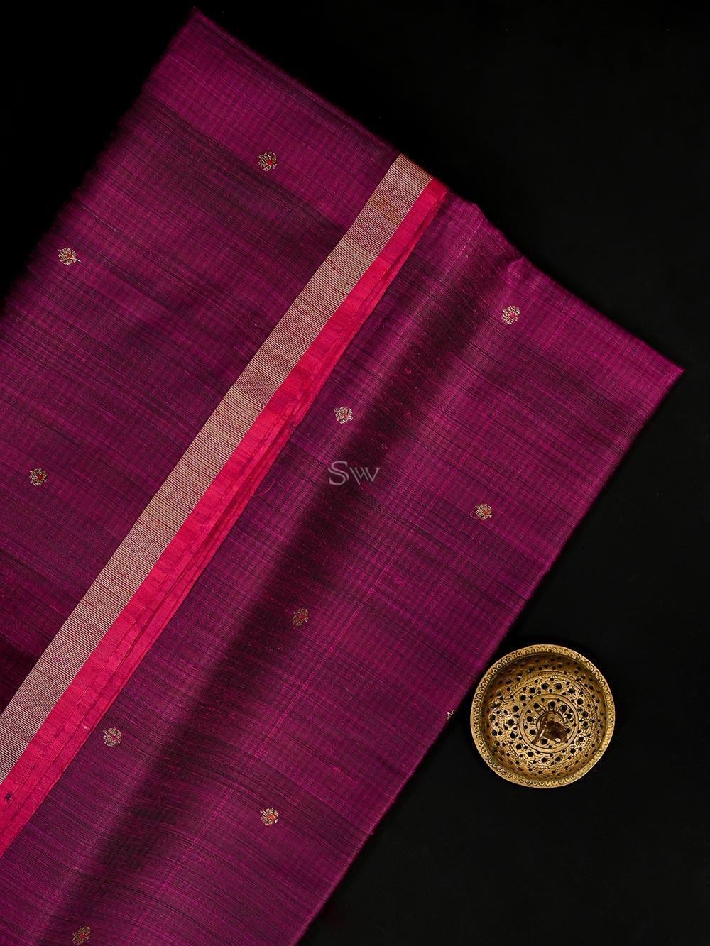 Magenta Dupion Silk Handloom Banarasi Saree