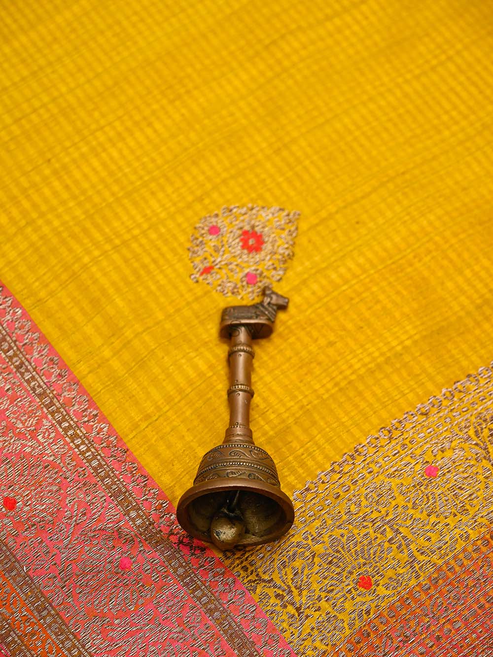 Mustard Boota Dupion Silk Handloom Banarasi Saree