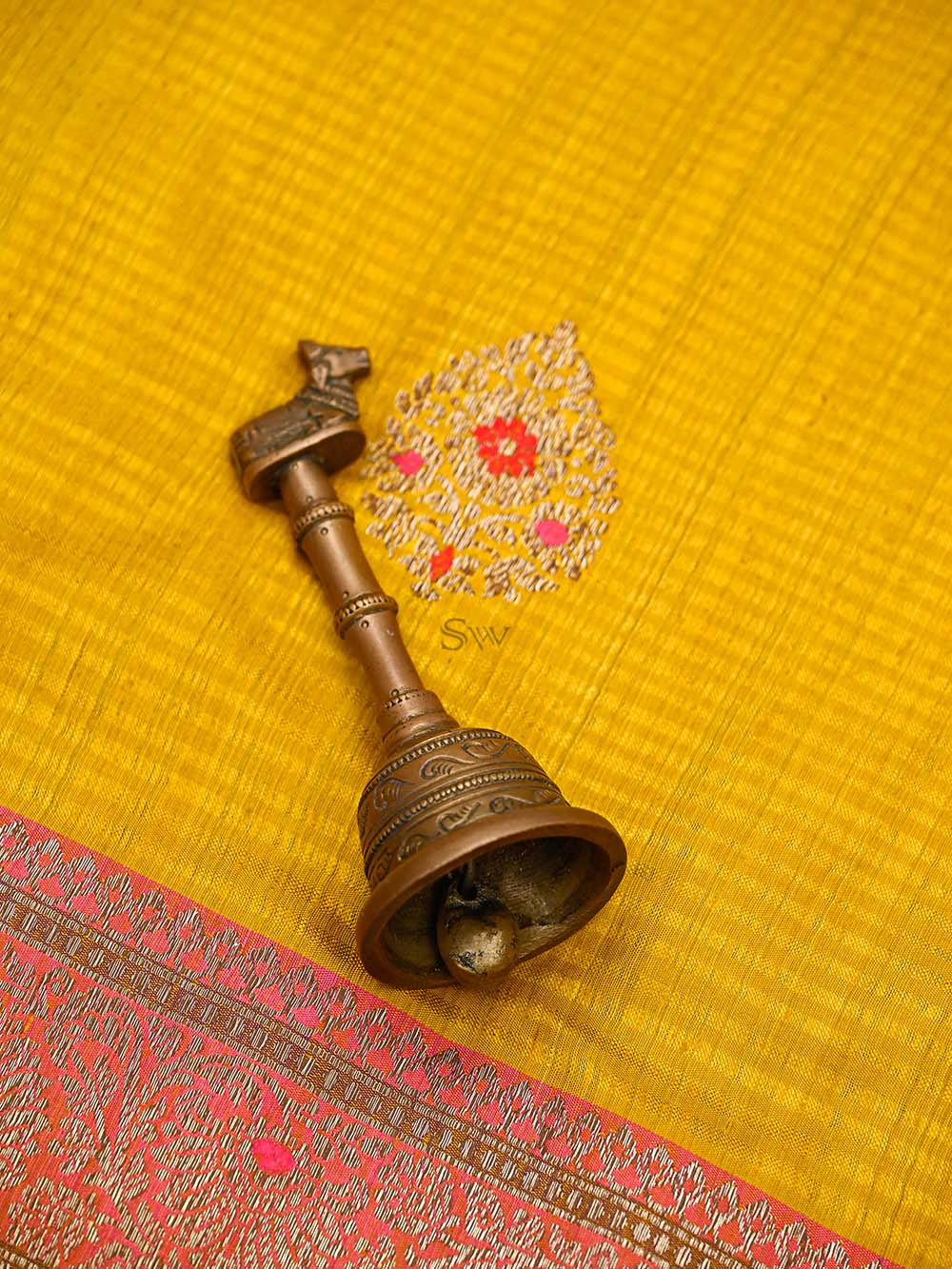 Mustard Boota Dupion Silk Handloom Banarasi Saree