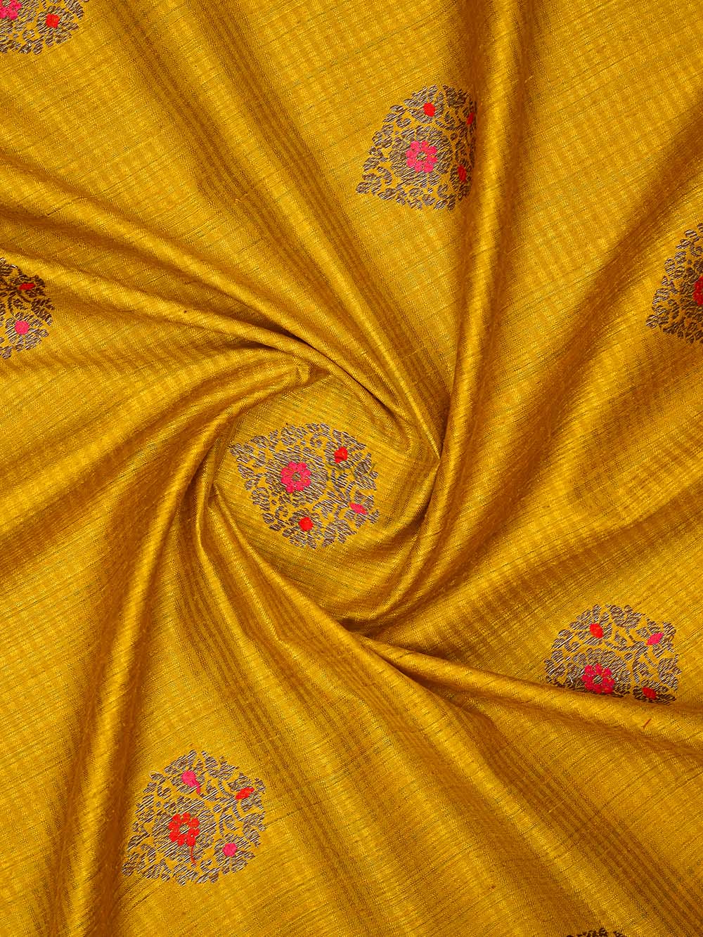 Mustard Boota Dupion Silk Handloom Banarasi Saree