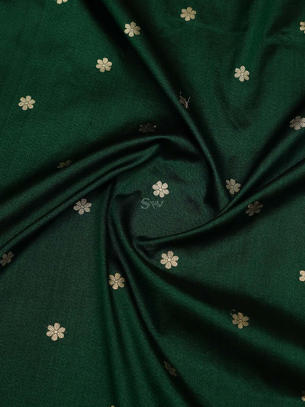 Bottle Green Booti Konia Tussar Silk Handloom Banarasi Saree