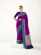 Purple Booti Katan Silk Handloom Banarasi Saree - Sacred Weaves