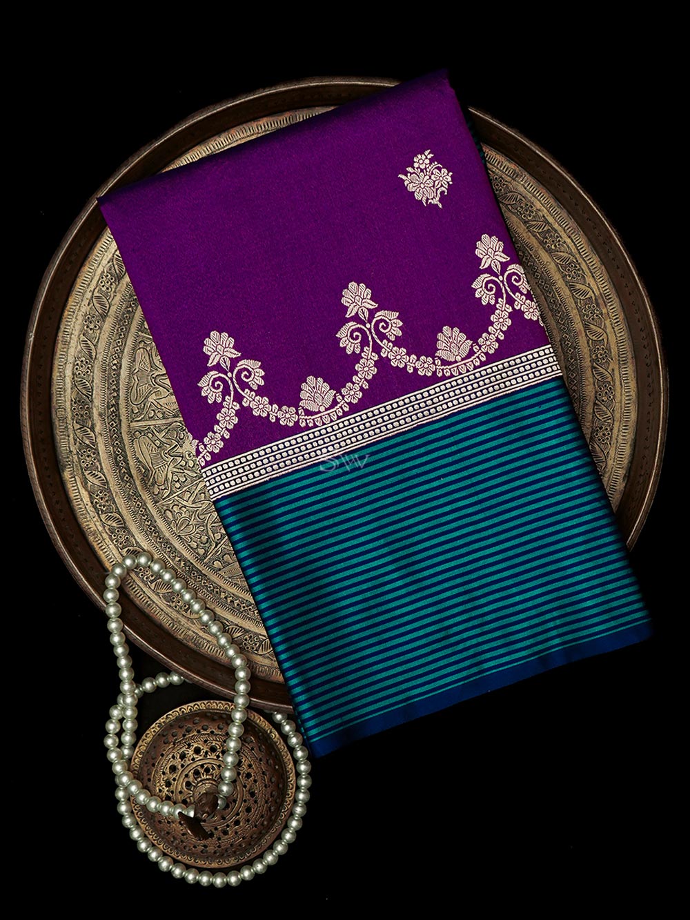 Purple Booti Tussar Silk Handloom Banarasi Saree