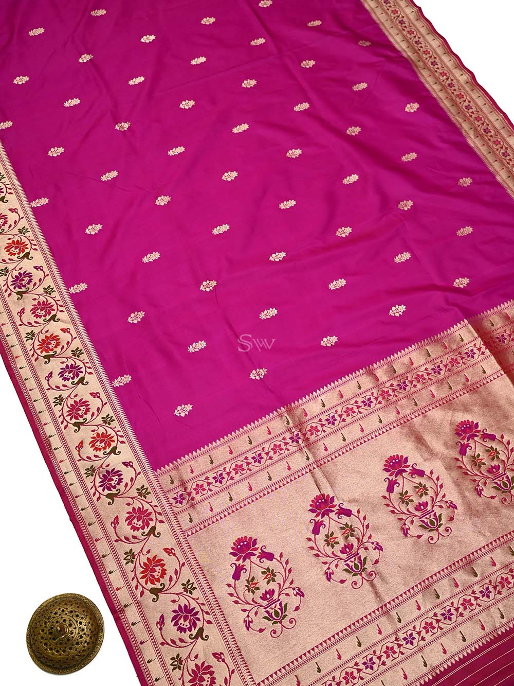 Magenta Paithani Katan Silk Handloom Banarasi Saree - Sacred Weaves