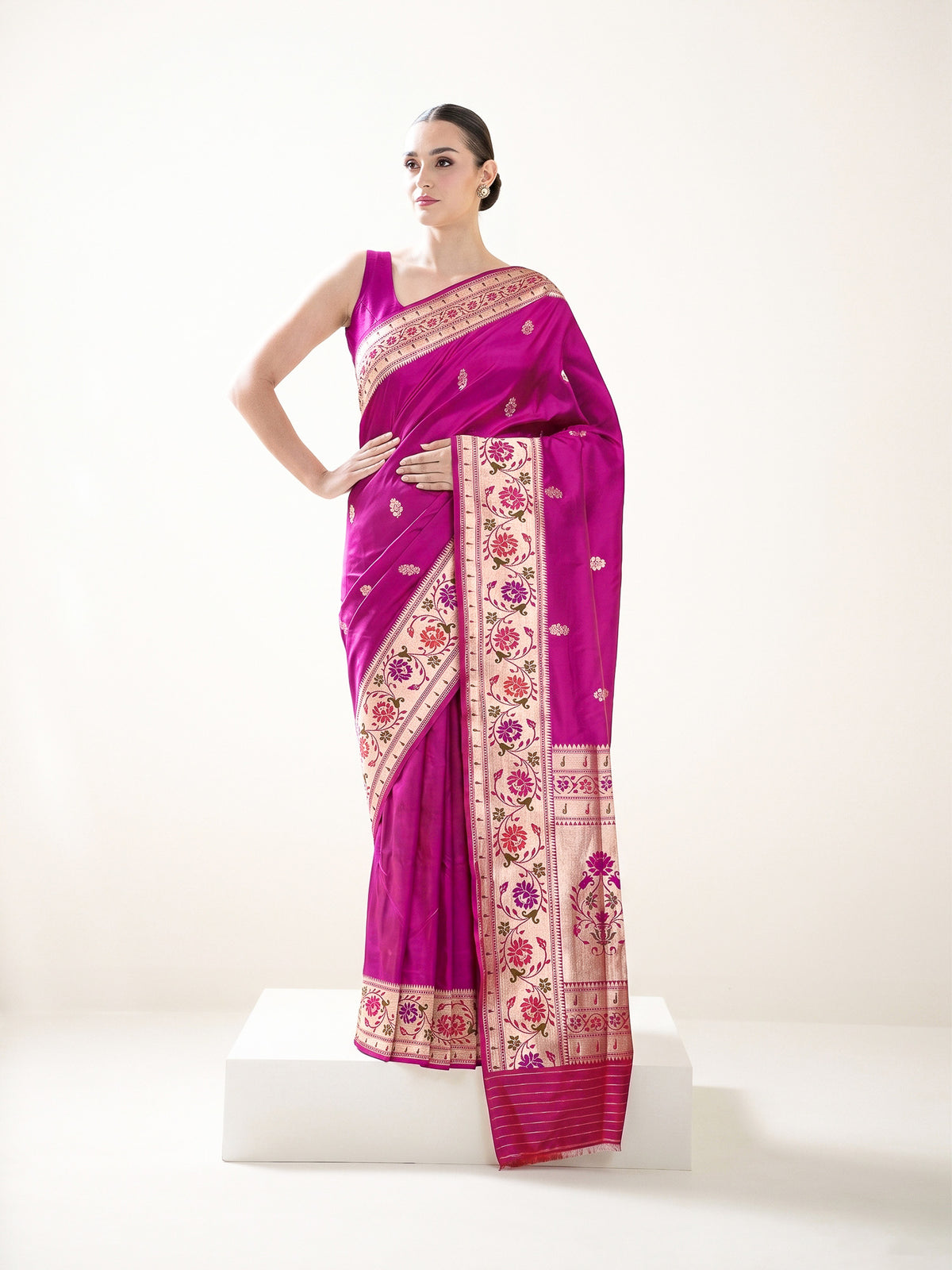 Magenta Paithani Katan Silk Handloom Banarasi Saree