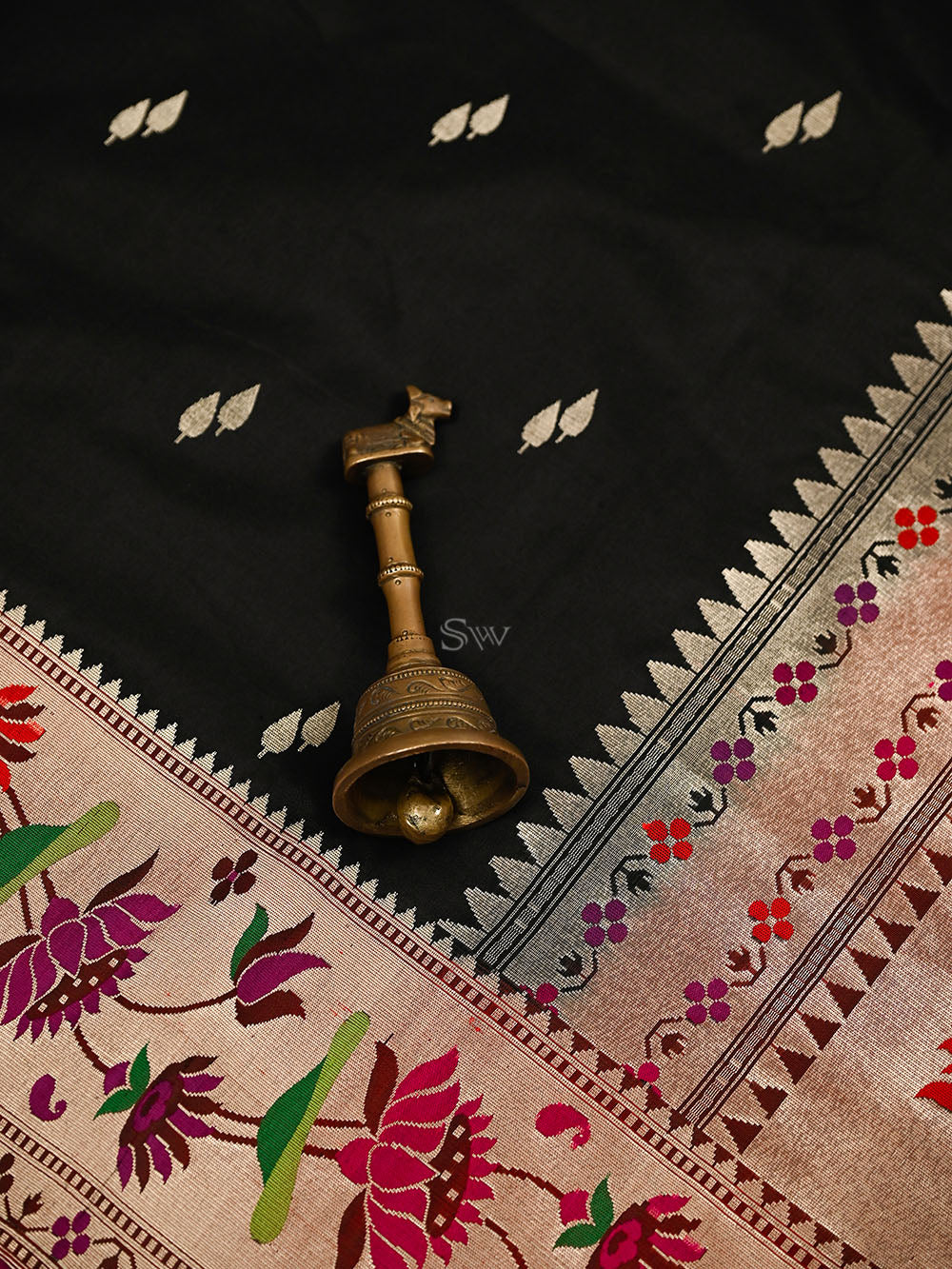 Black Paithani Katan Silk Handloom Banarasi Saree - Sacred Weaves