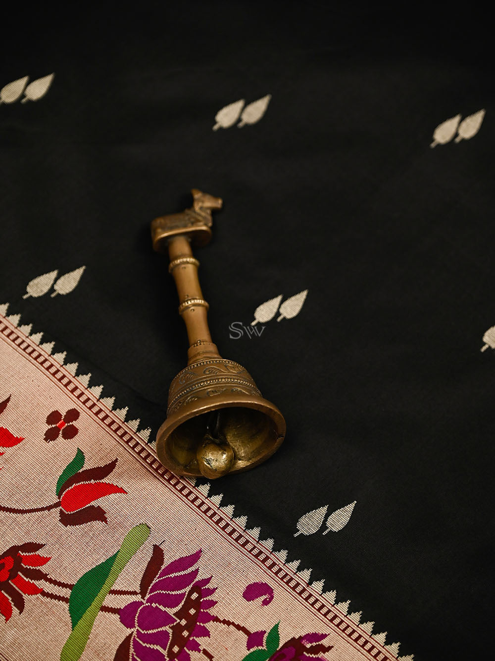 Black Paithani Katan Silk Handloom Banarasi Saree - Sacred Weaves