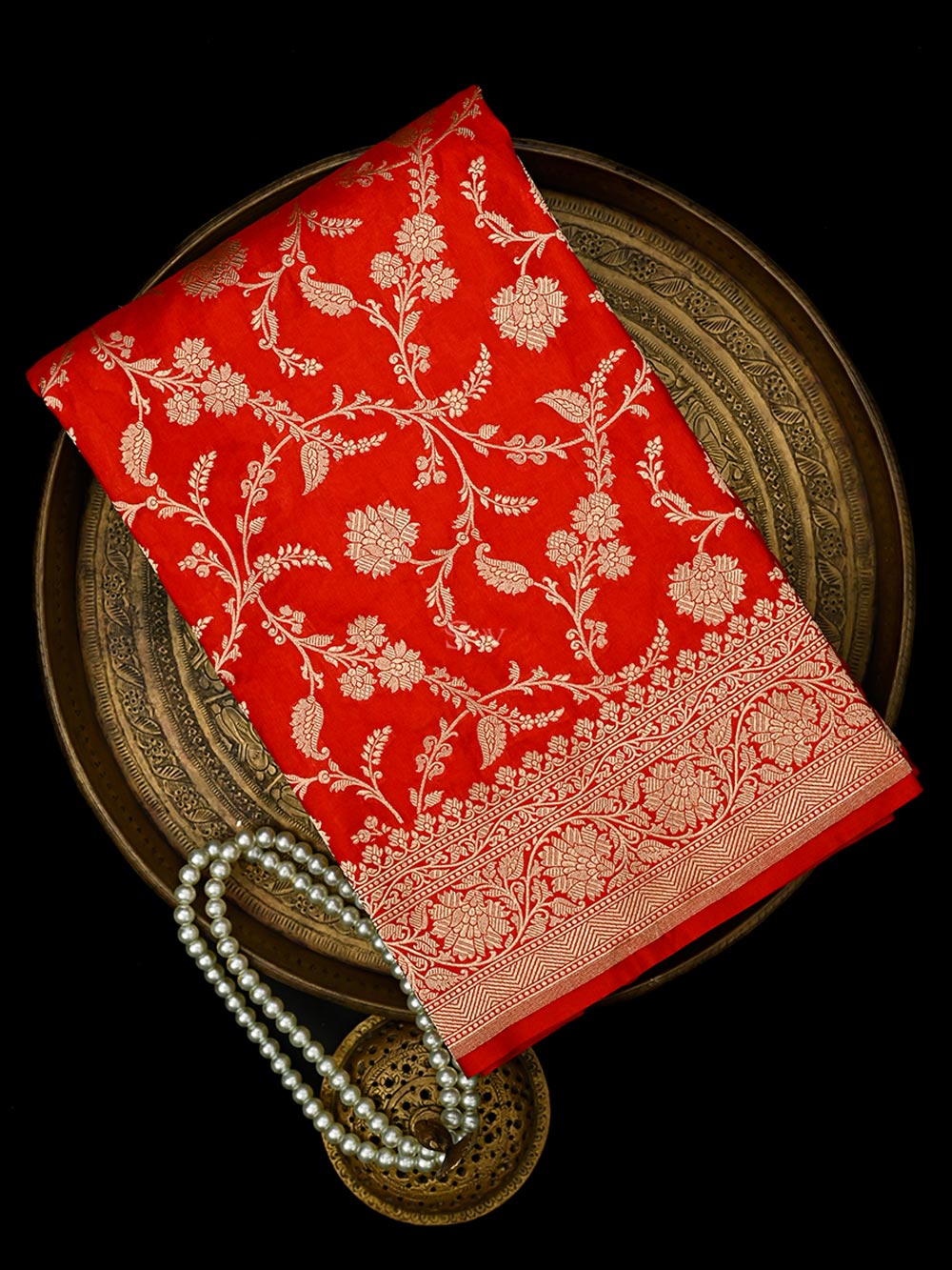 Red Jaal Uppada Katan Silk Handloom Banarasi Saree