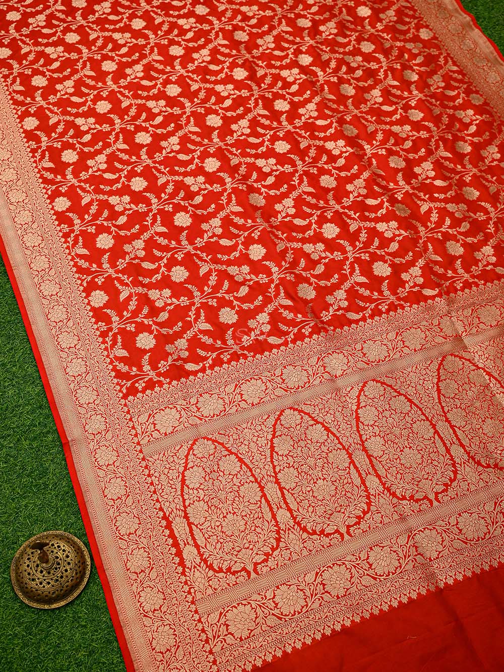 Red Jaal Uppada Katan Silk Handloom Banarasi Saree
