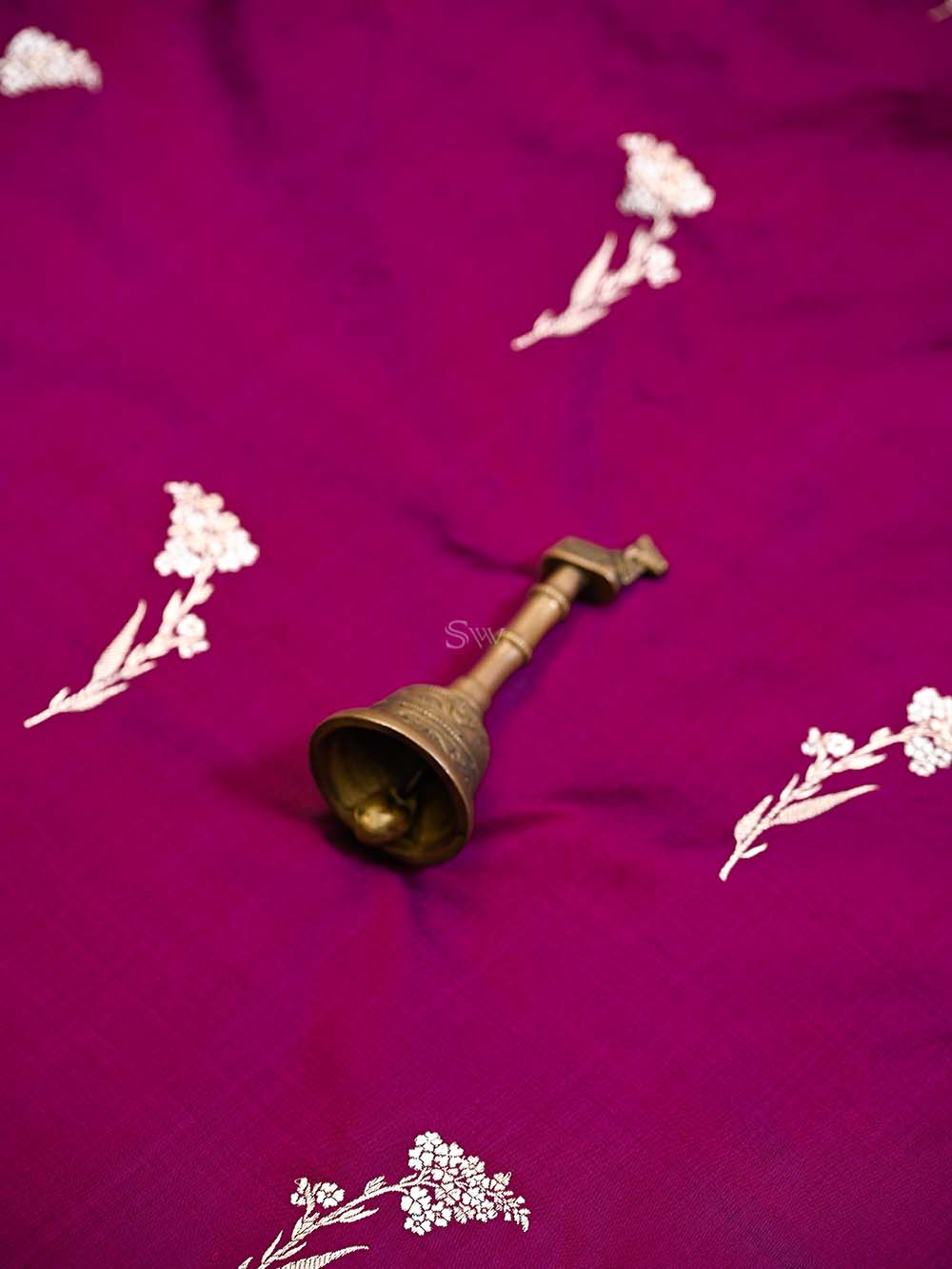 Dark Magenta Sona Roopa Booti Katan Silk Handloom Banarasi Saree - Sacred Weaves