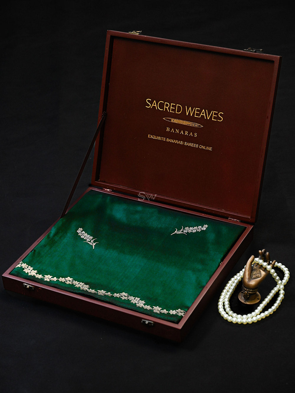 Bottle Green Sona Roopa Booti Katan Silk Handloom Banarasi Saree - Sacred Weaves