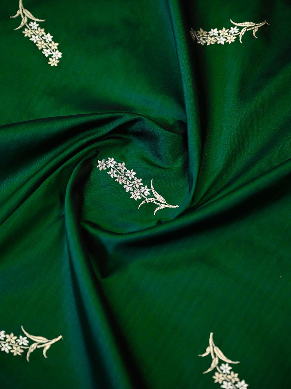 Bottle Green Sona Roopa Booti Katan Silk Handloom Banarasi Saree - Sacred Weaves