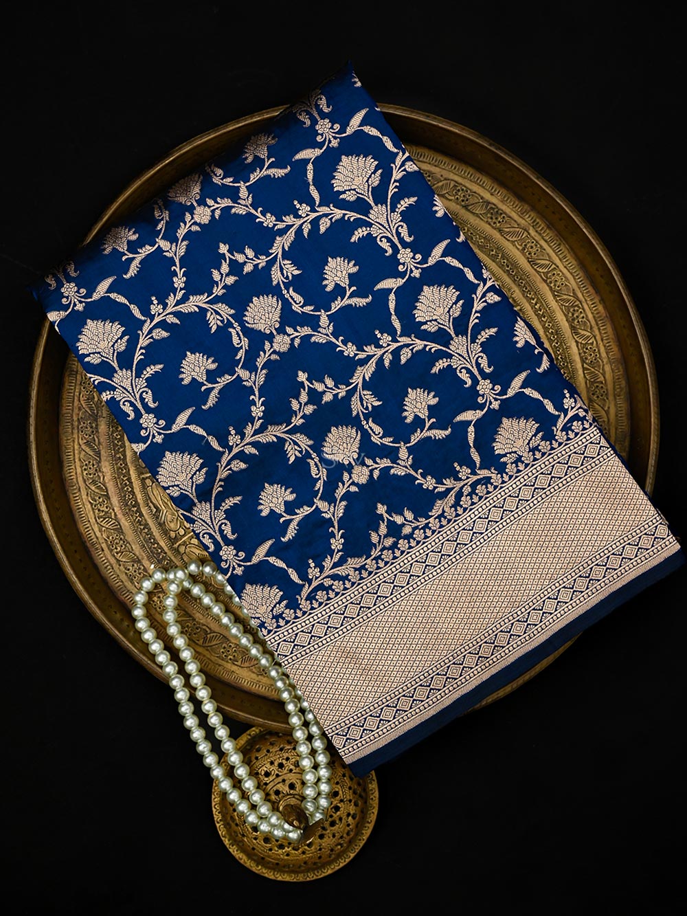 Navy Blue Jaal Uppada Katan Silk Handloom Banarasi Saree