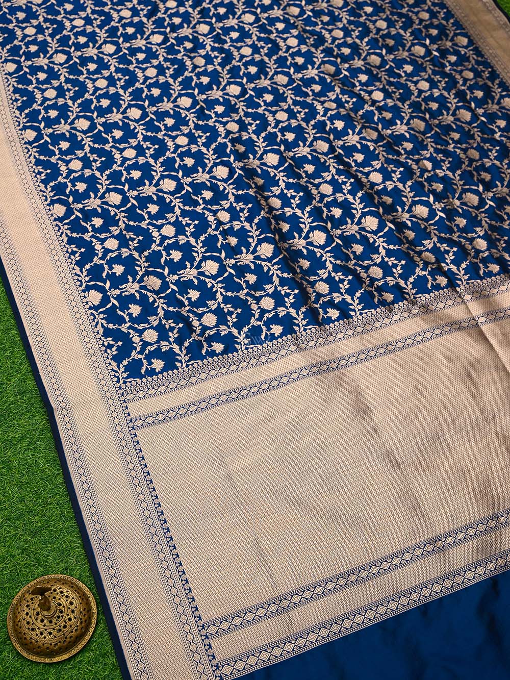 Navy Blue Jaal Uppada Katan Silk Handloom Banarasi Saree