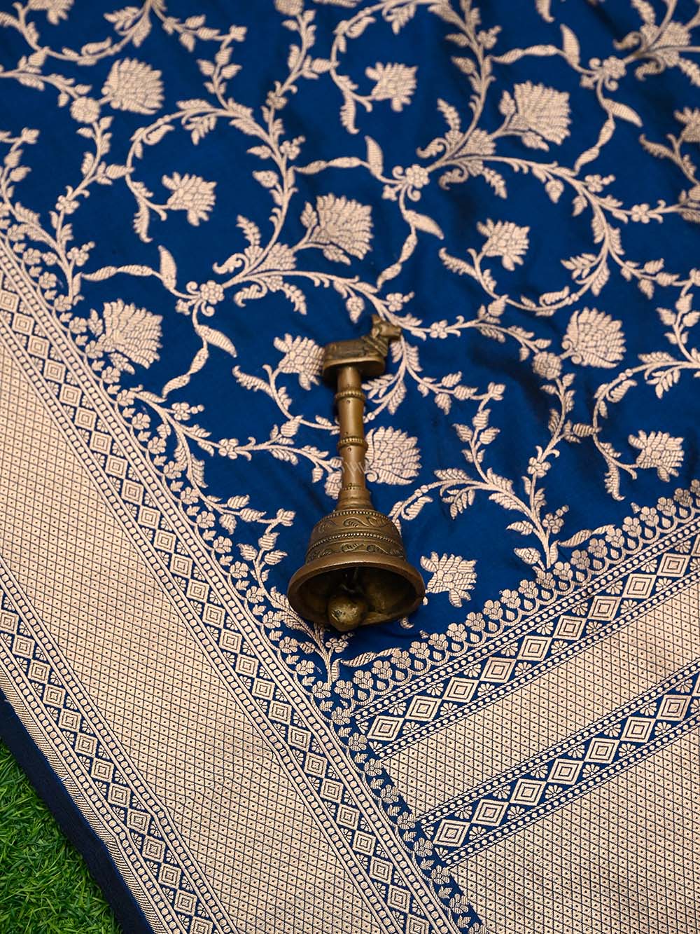 Navy Blue Jaal Uppada Katan Silk Handloom Banarasi Saree