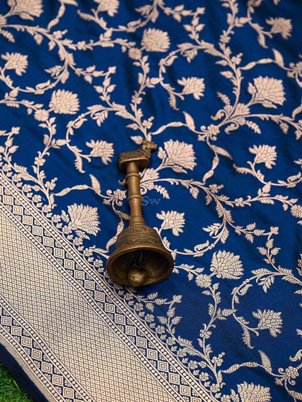 Navy Blue Jaal Uppada Katan Silk Handloom Banarasi Saree