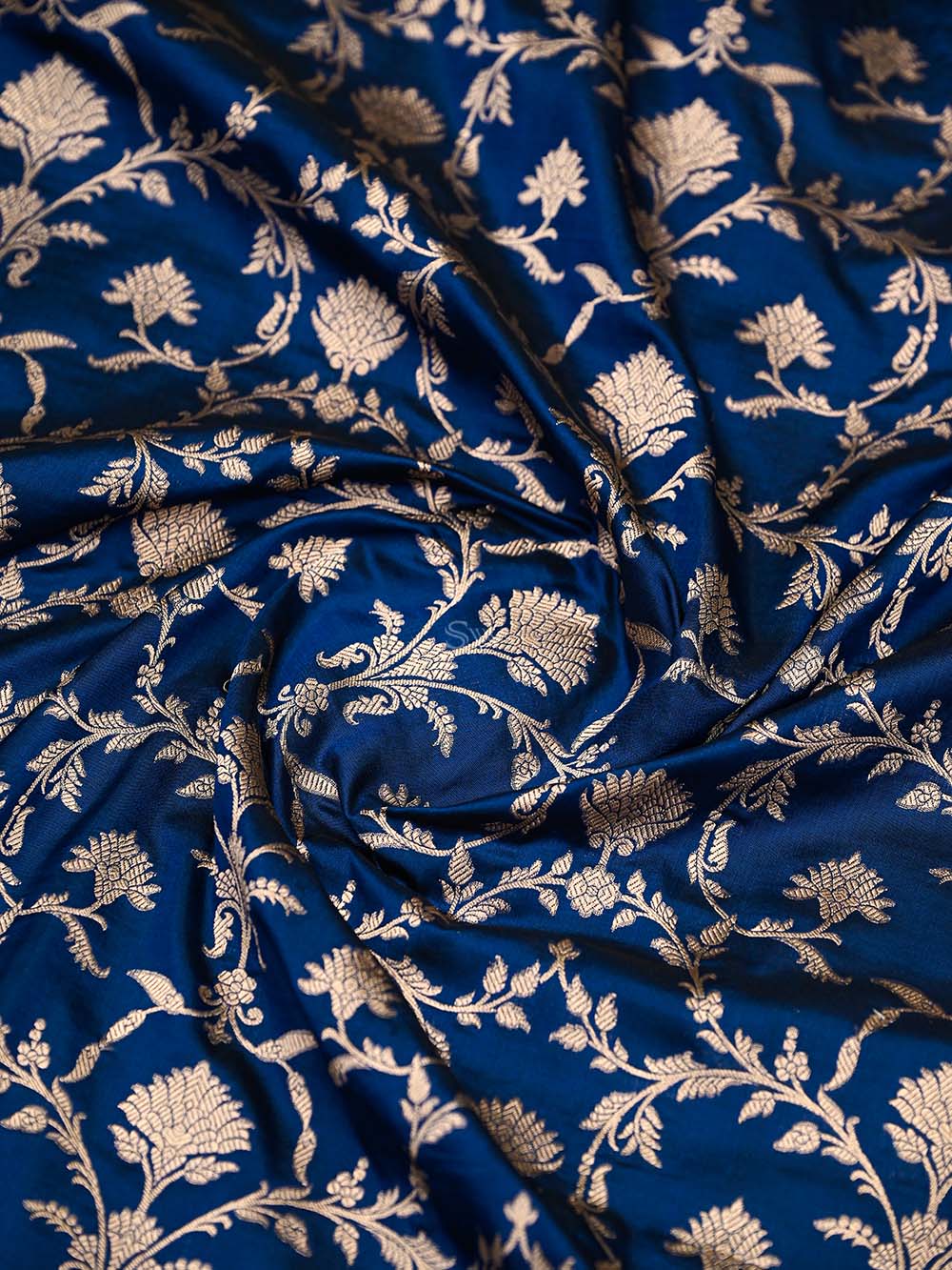 Navy Blue Jaal Uppada Katan Silk Handloom Banarasi Saree
