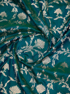 Teal Blue Jaal Uppada Katan Silk Handloom Banarasi Saree - Sacred Weaves