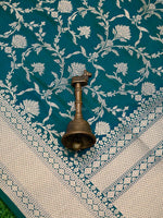 Teal Blue Jaal Uppada Katan Silk Handloom Banarasi Saree - Sacred Weaves