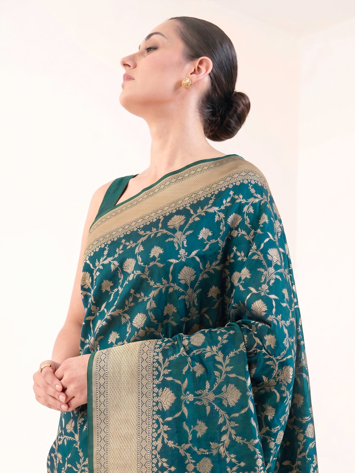 Teal Blue Jaal Uppada Katan Silk Handloom Banarasi Saree - Sacred Weaves