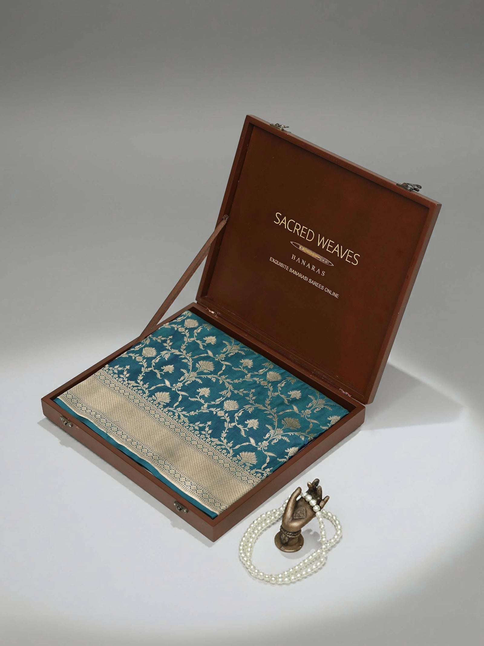 Teal Blue Jaal Uppada Katan Silk Handloom Banarasi Saree