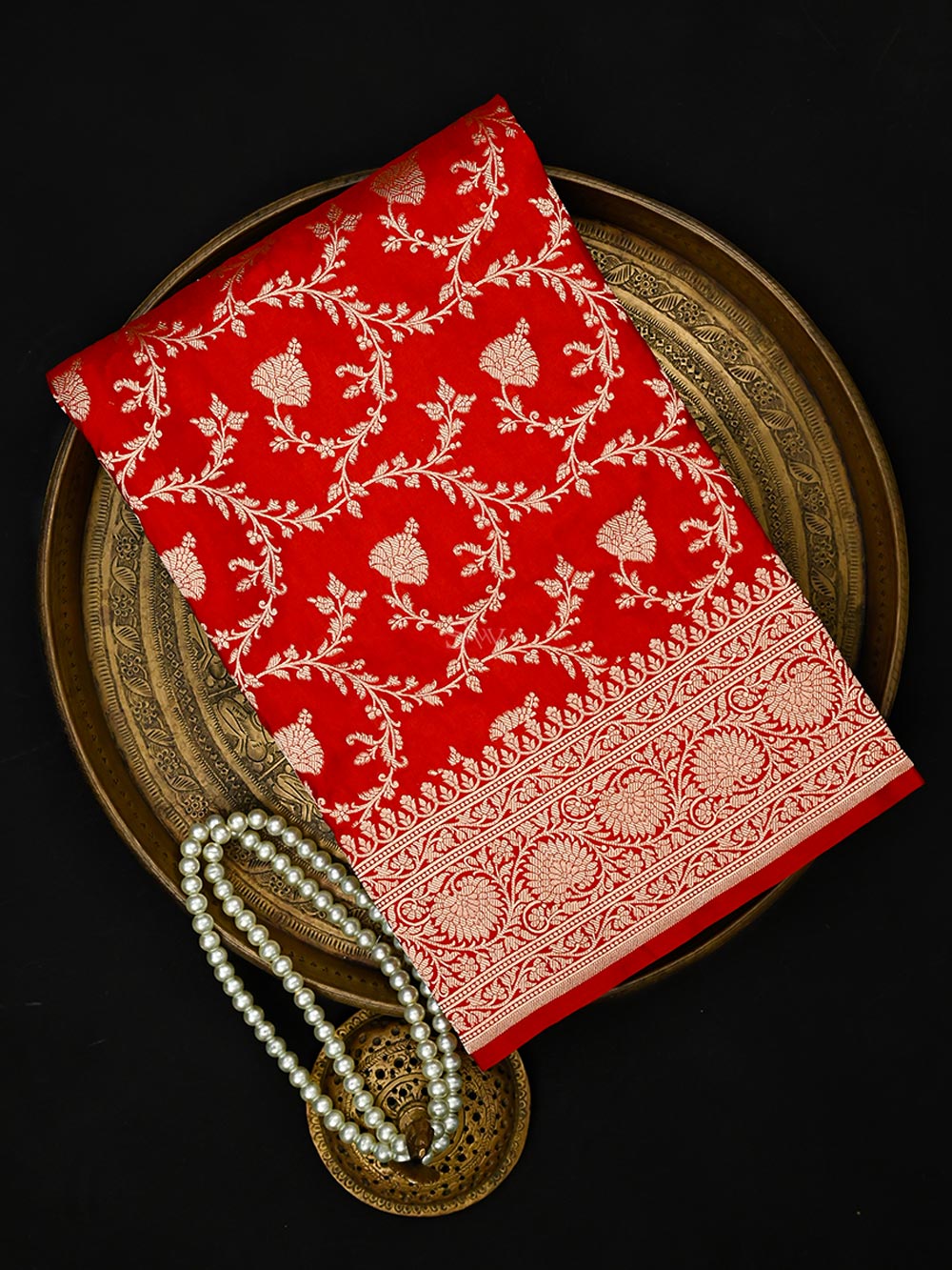 Red Jaal Uppada Katan Silk Handloom Banarasi Saree