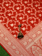 Red Jaal Uppada Katan Silk Handloom Banarasi Saree - Sacred Weaves
