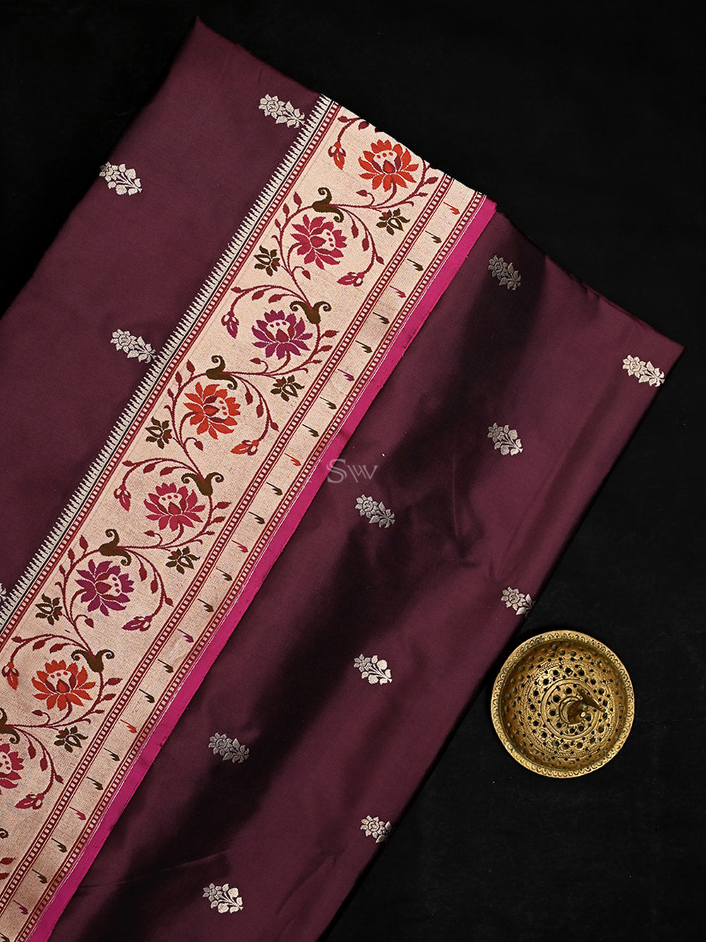 Wine Paithani Katan Silk Handloom Banarasi Saree - Sacred Weaves