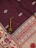 Wine Paithani Katan Silk Handloom Banarasi Saree - Sacred Weaves