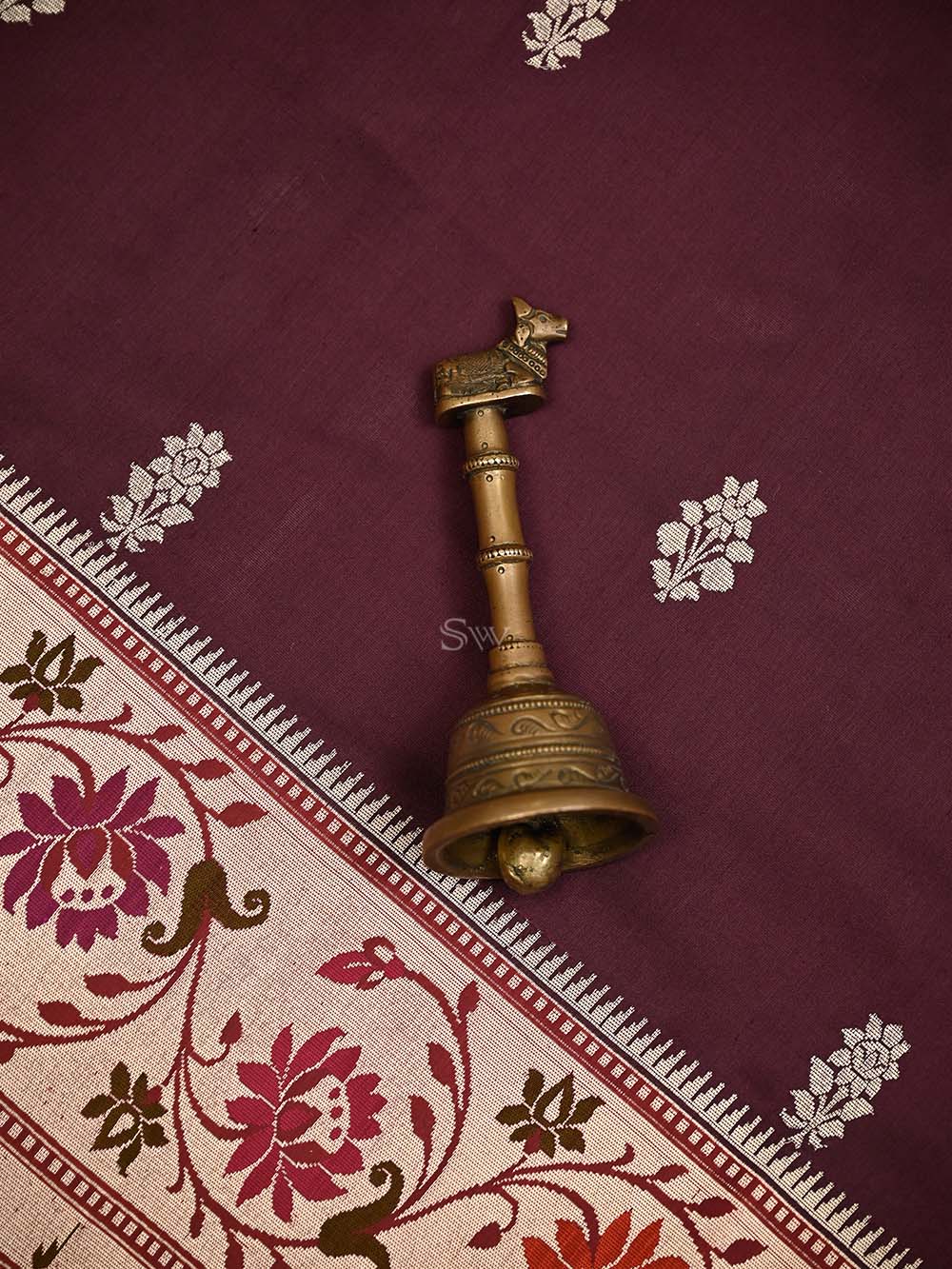 Wine Paithani Katan Silk Handloom Banarasi Saree - Sacred Weaves