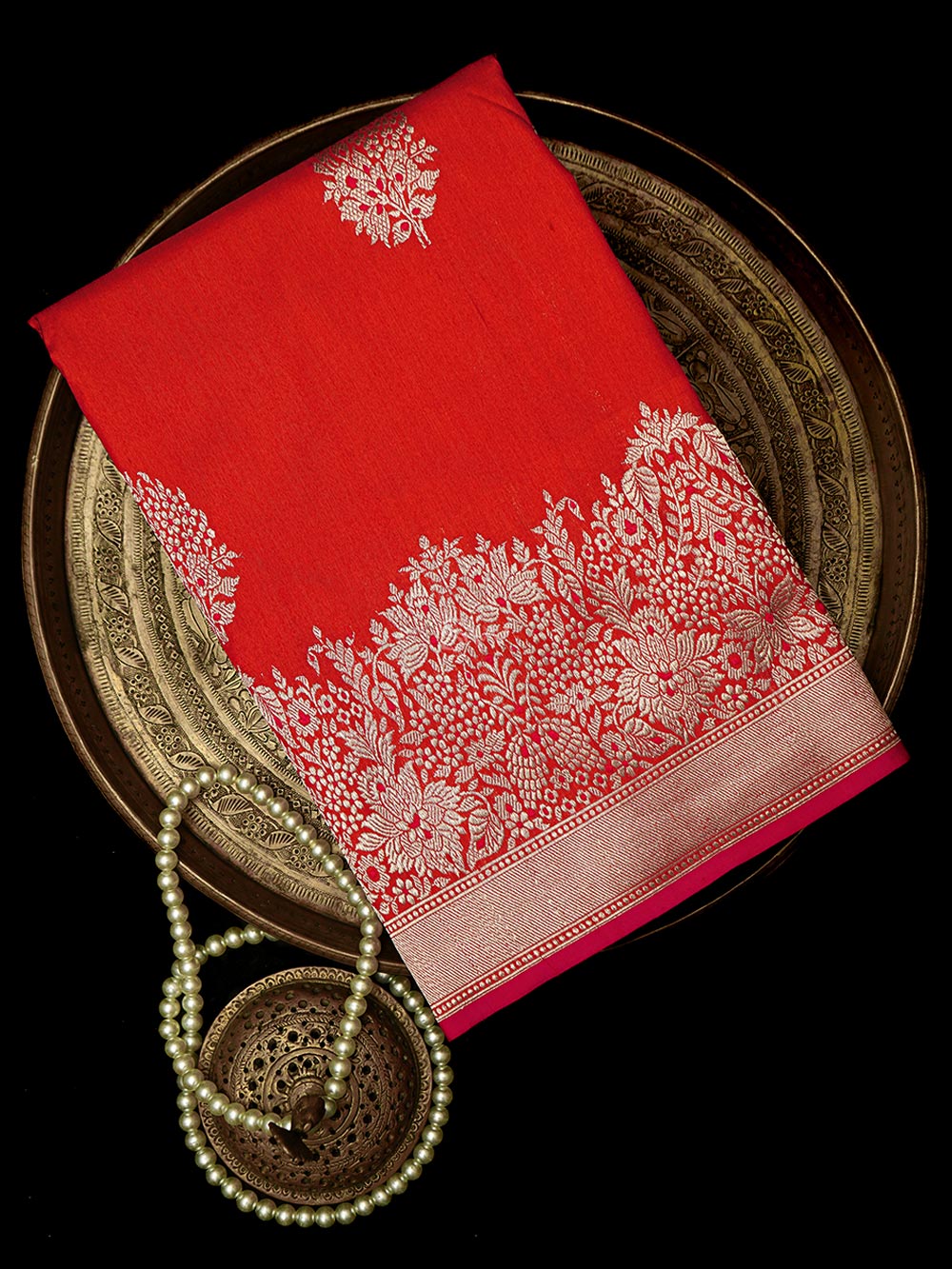 Red Meenakari Boota Tussar Silk Handloom Banarasi Saree