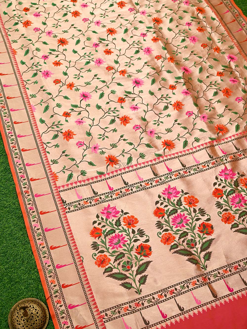 Magenta Orange Meenakari Paithani Brocade Handloom Banarasi Saree
