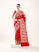 Red Paithani Katan Silk Handloom Banarasi Saree - Sacred Weaves