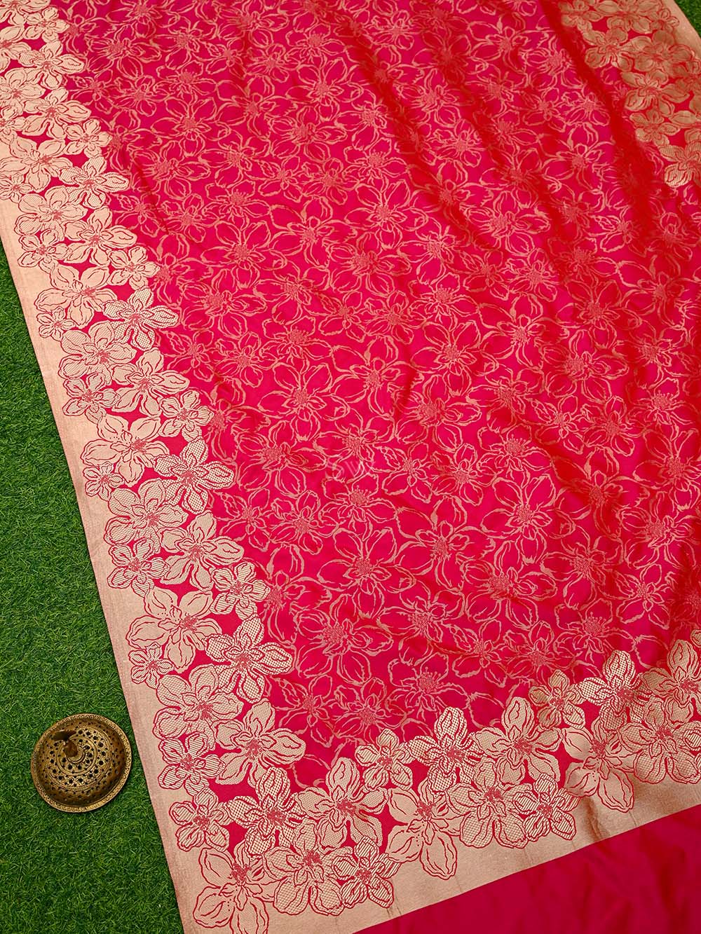 Dark Pink Jaal Katan Silk Handloom Banarasi Saree