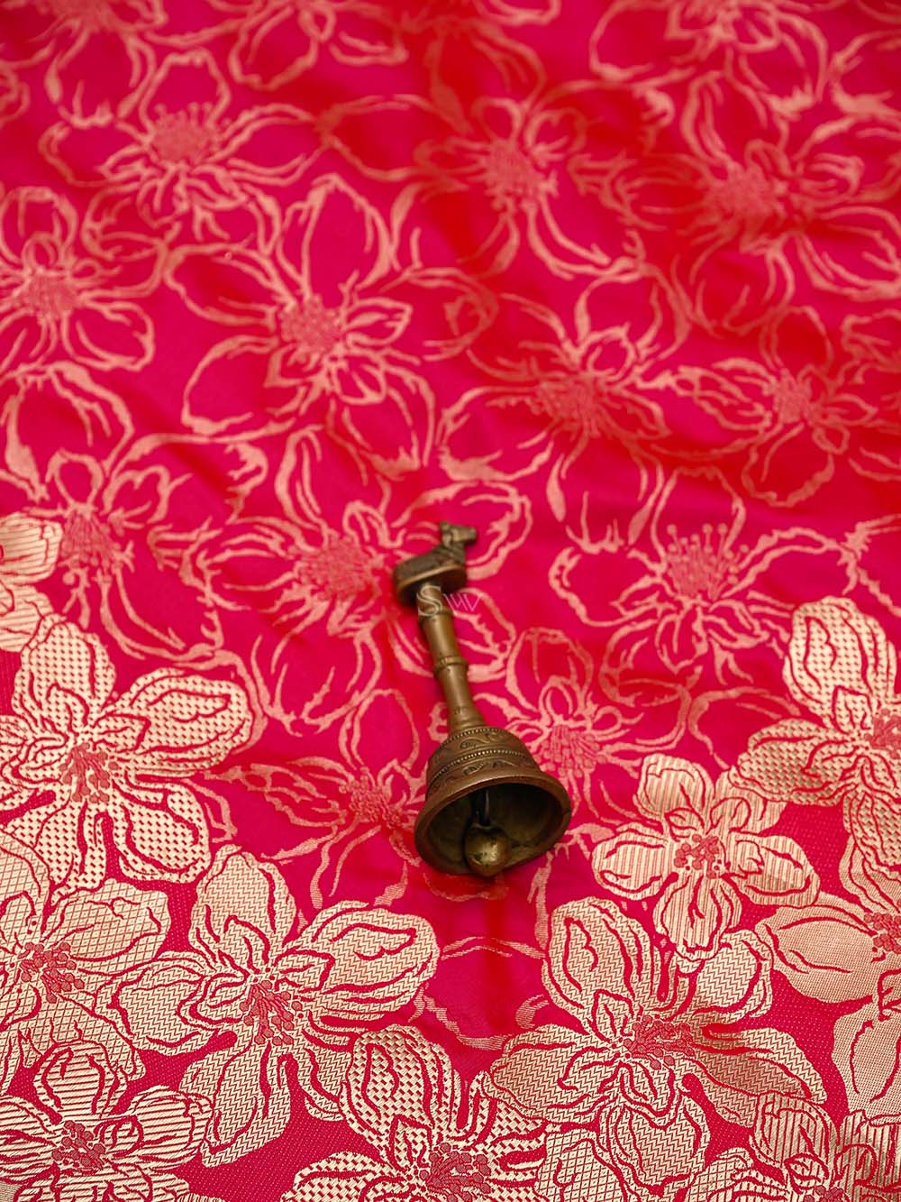 Dark Pink Jaal Katan Silk Handloom Banarasi Saree