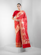 Red Jaal Katan Silk Handloom Banarasi Saree - Sacred Weaves