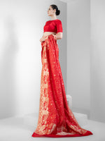 Red Jaal Katan Silk Handloom Banarasi Saree - Sacred Weaves