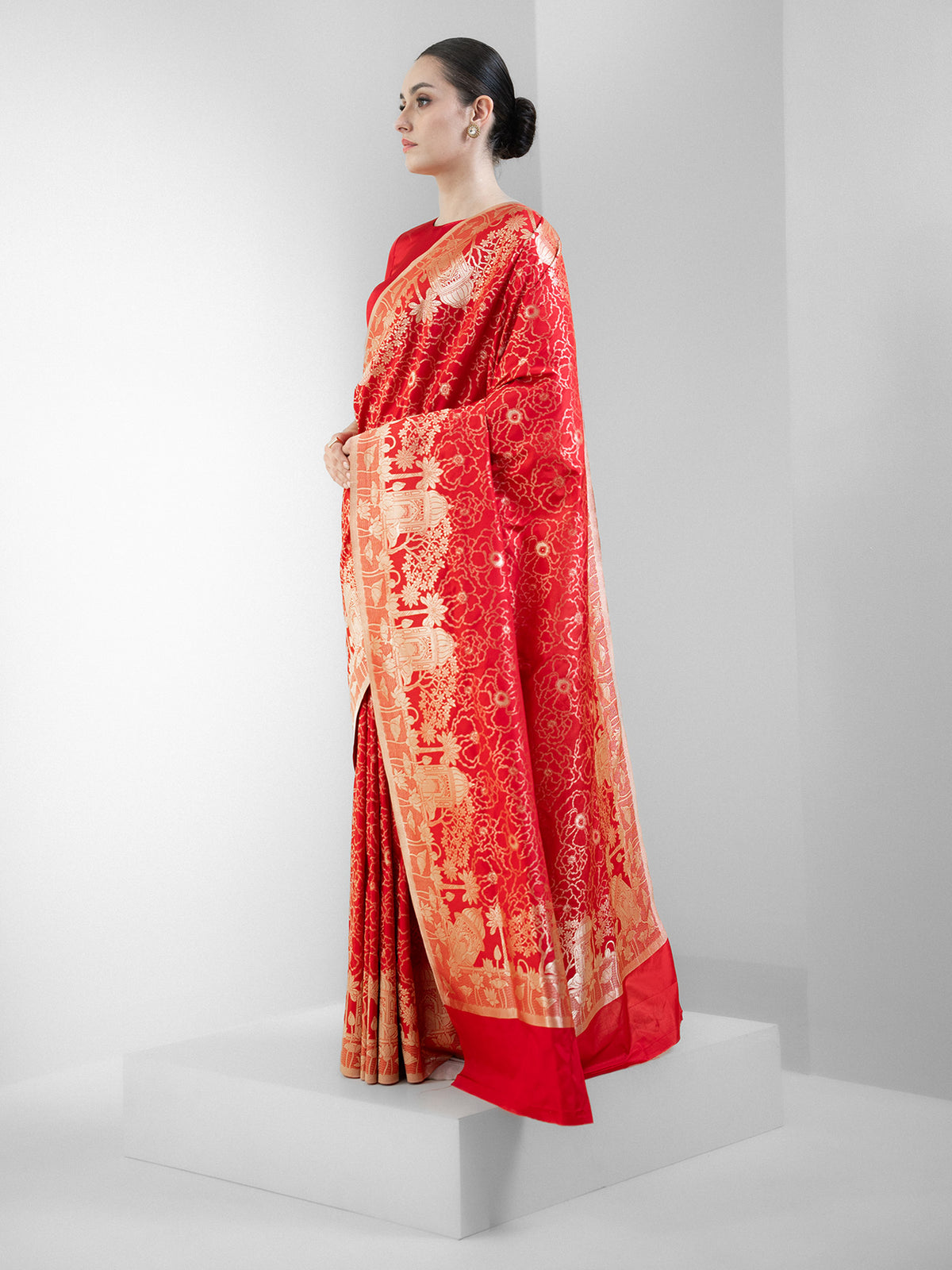 Red Jaal Katan Silk Handloom Banarasi Saree - Sacred Weaves