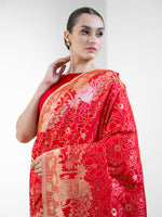 Red Jaal Katan Silk Handloom Banarasi Saree - Sacred Weaves