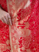 Red Jaal Katan Silk Handloom Banarasi Saree - Sacred Weaves