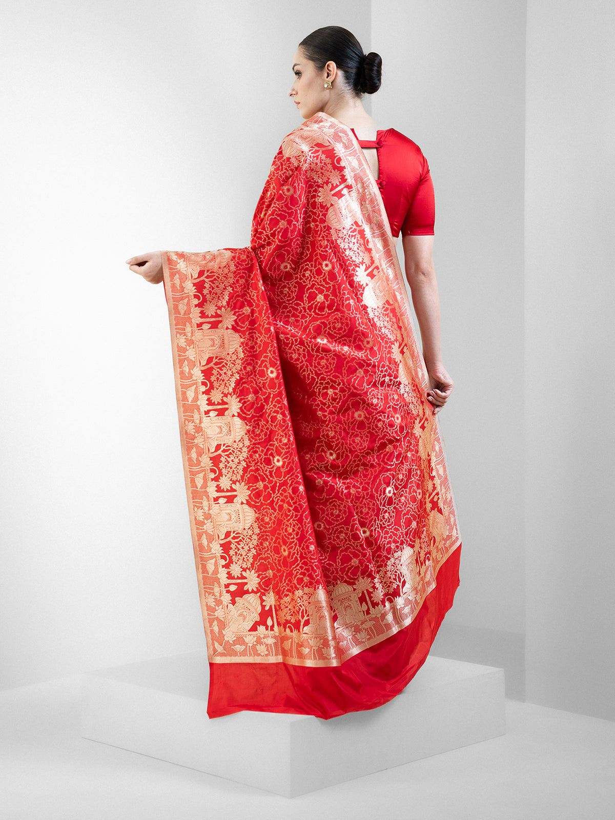 Red Jaal Katan Silk Handloom Banarasi Saree - Sacred Weaves